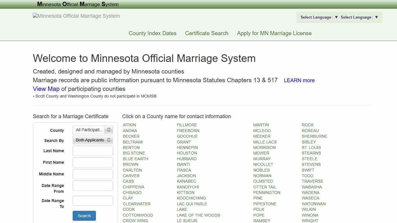 Minnesota Official Marriage System - MACO/MOMS®